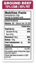 Epsen Hilmer Graphics 75 Percent Lean 25 Percent Fat Two Color Label Ground Beef Label, 1.5 x 3 inch -- 1000 per roll