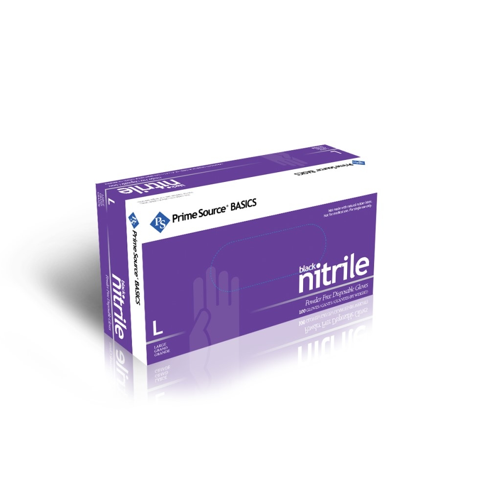 Prime Source Basics Black Heavy Duty Textured Nitrile Powder Free XL Disposable Gloves -- 1000 per case
