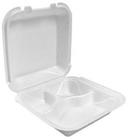 Darnel White Expanded Polystyrene Foam 3 Compartment Hinged Container, 9.0 x 9.0 x 3.1 inch -- 200 per case