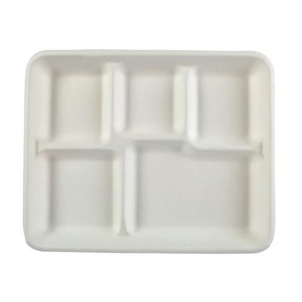 Premier Essential White 5-Compartment Molded Fiber School Tray -- 500 per case