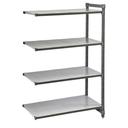 Cambro Camshelving Basics Plus Brushed Graphite 4 Solid Shelf Stationary Add On Unit, 18 x 48 x 64 inch