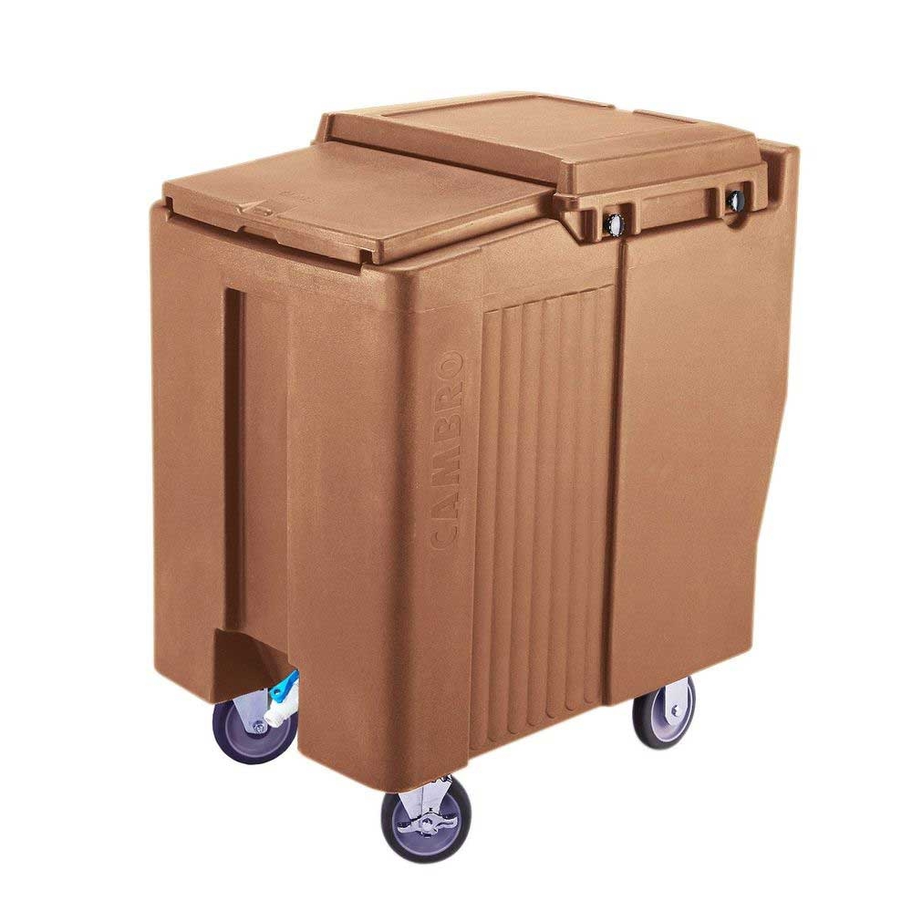 Cambro Tall Coffee Beige Slidinglid Ice Caddy with Swivel and Fixed Caster, 125 Pound Capacity