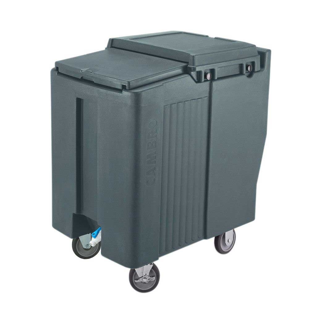 Cambro Tall Granite Gray Slidinglid Ice Caddy with Swivel and Fixed Caster, 125 Pound Capacity