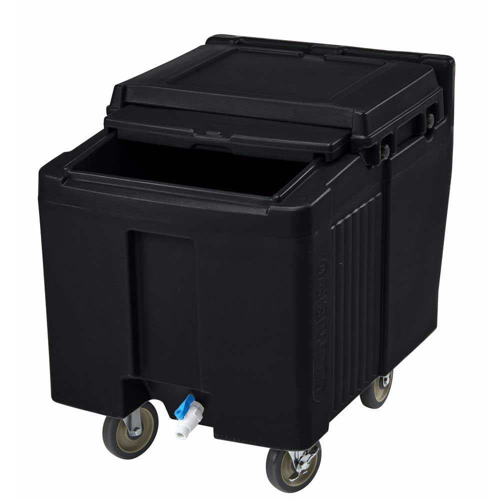 Cambro Standard Height Black Slidinglid Ice Caddy with Swivel and Fixed Caster, 175 Pound Capacity