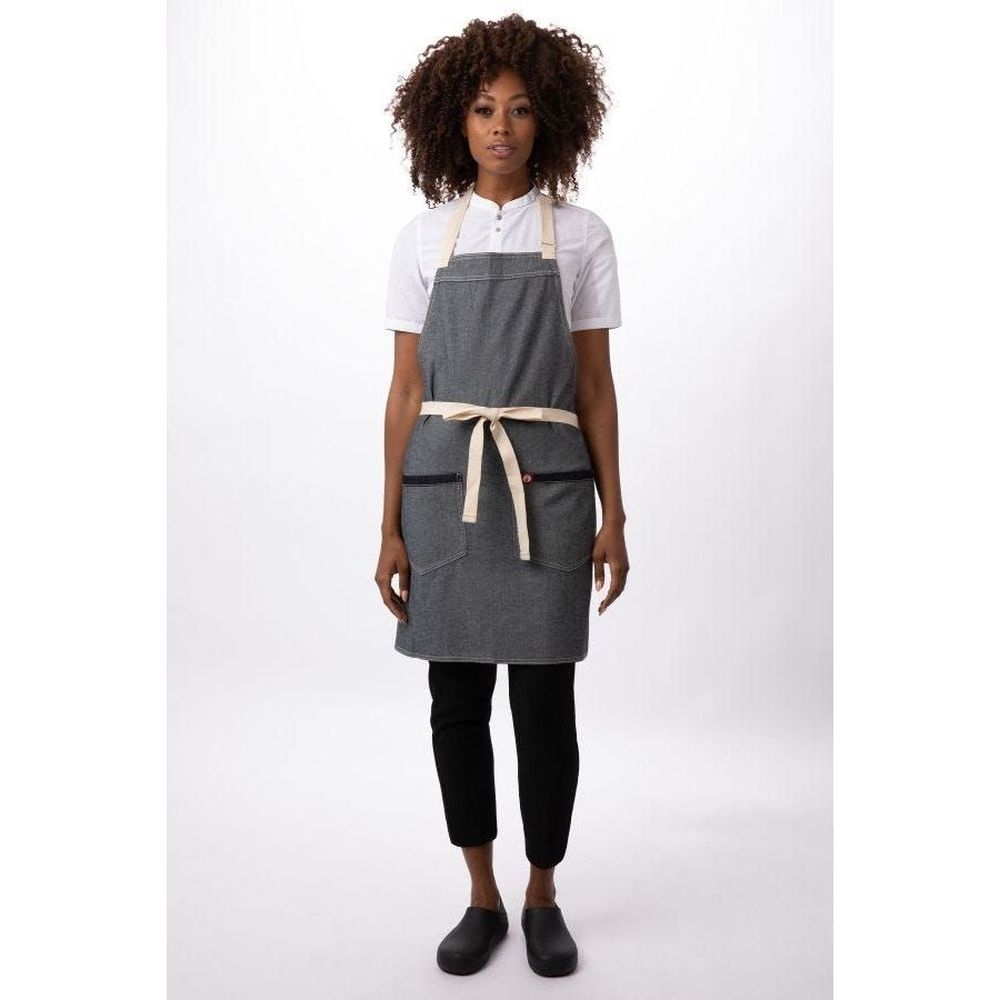 Chef Works Stone Wash Ridgewood Bib Apron for Unisex, 31.5 inch Long x 32.5 inch Wide
