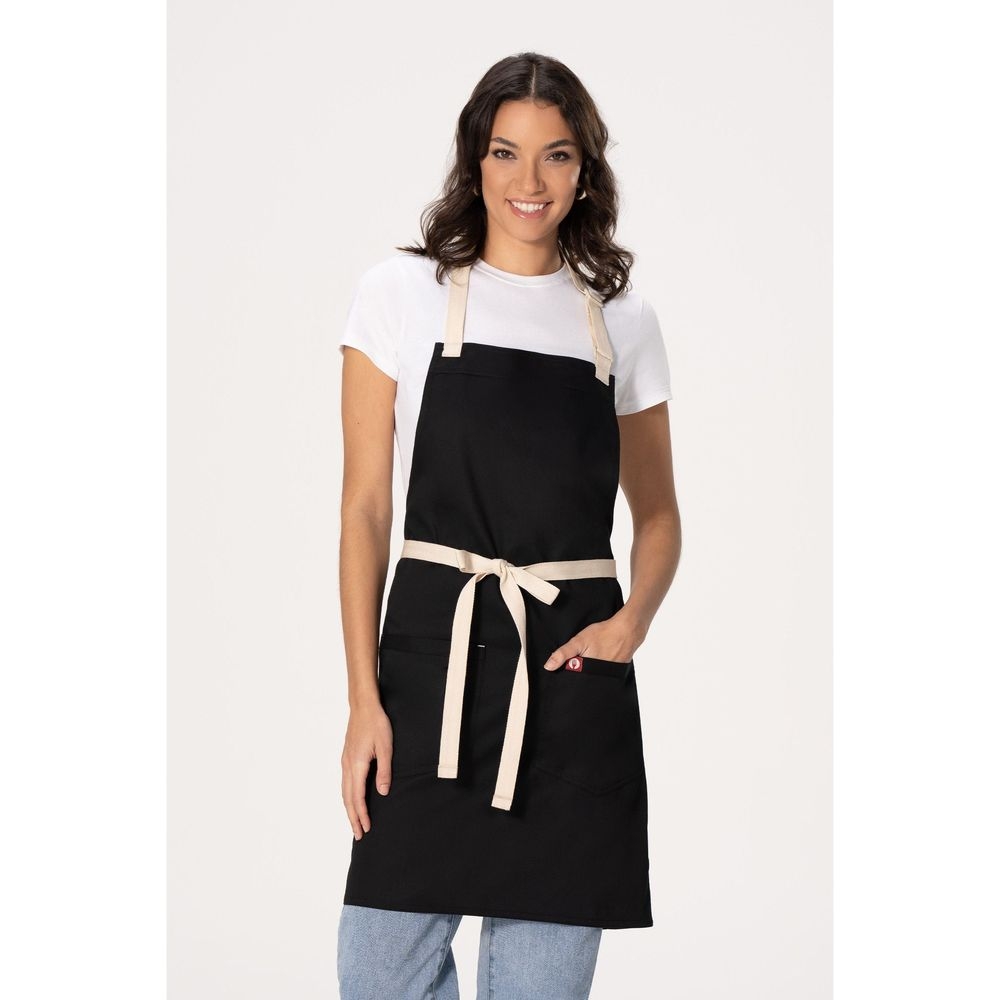 Chef Works Black Ridgewood Bib Apron for Unisex, 31.5 inch Long x 32.5 inch Wide