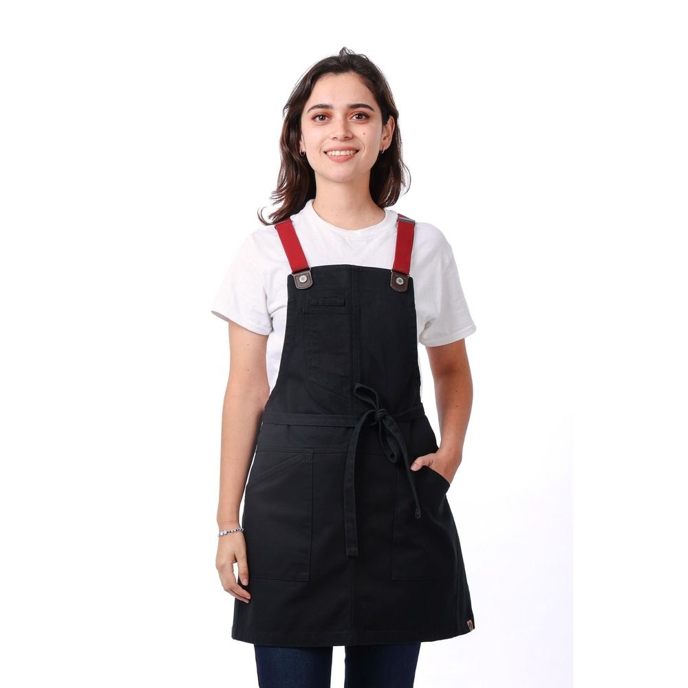 Chef Works Jet Black Berkeley Short Snap Bib Apron for Unisex, 27.5 inch Long x 28.7 inch Wide