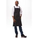 Chef Works Black with White Pinstripe Cross-Back Bib Apron, 35.5 inch Long x 31 inch Wide
