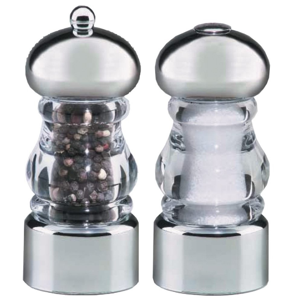 Chef Specialties Lori Acrylic and Chrome Finish Pepper Mill and Salt Shaker Set, 5.5 inch.