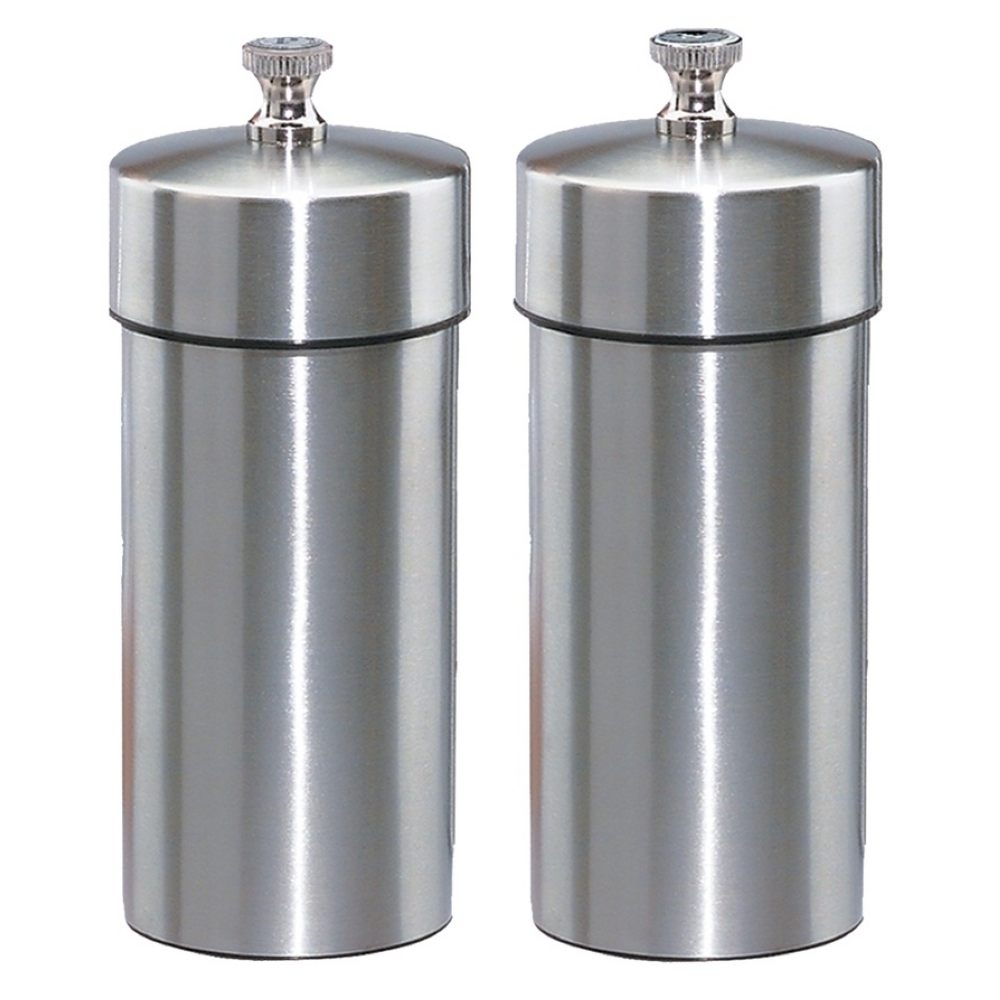 Chef Specialties Futura Brushed Stainless Pepper Mill and Salt Mill Set, 4 inch.