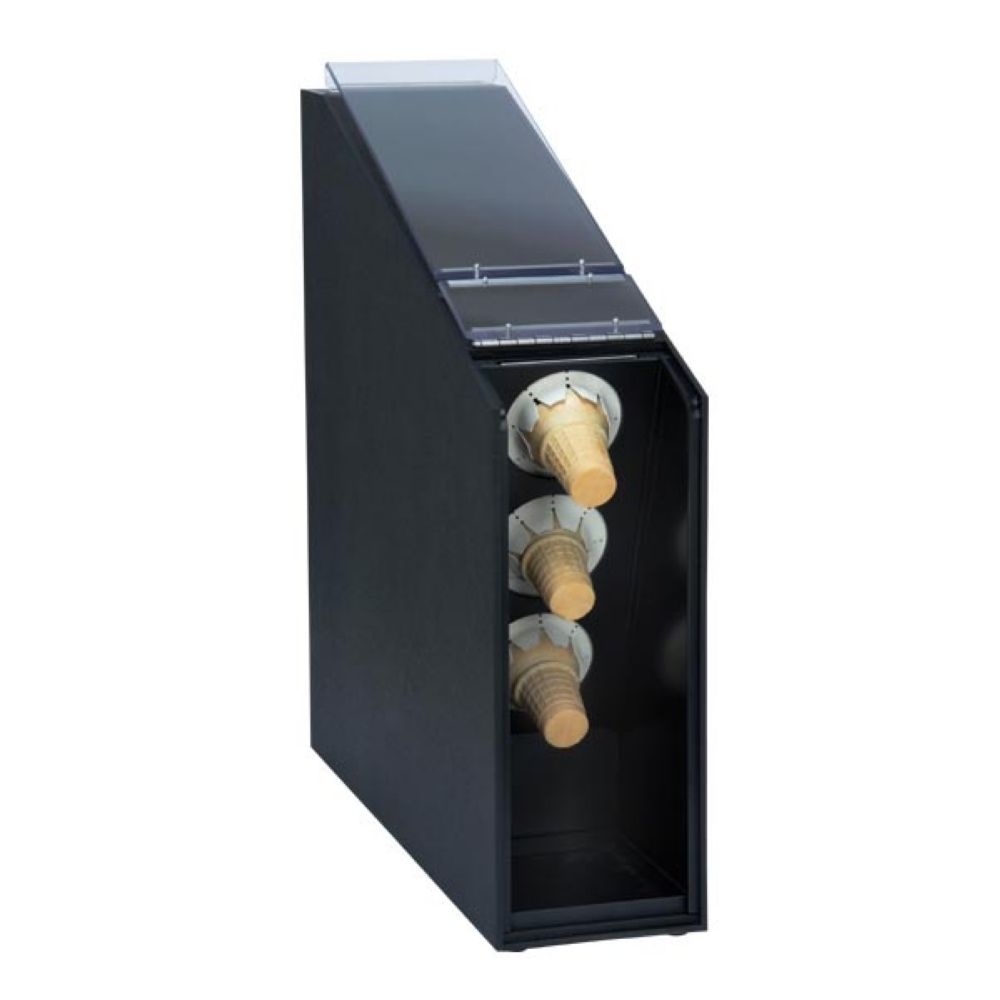 Dispenser Rite Black Polystyrene Countertop Ice Cream Cone Dispenser, 21 3/4 x 6 x 22 3/4 inch.