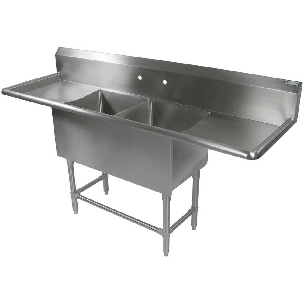 John Boos 16 Gauge Stainless Steel Two Bowl Sink with 24 inch Left and Right Drainboard, 99 1/4 x 29 1/2 inch.