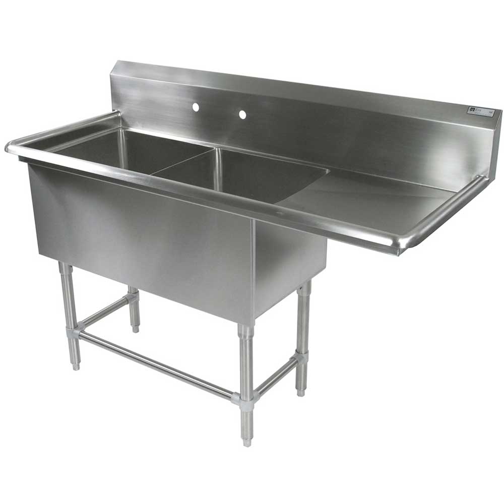John Boos 16 Gauge Stainless Steel Two Bowl Sink with 30 inch Single Drainboard, 94 3/16 x 29 1/2 inch.