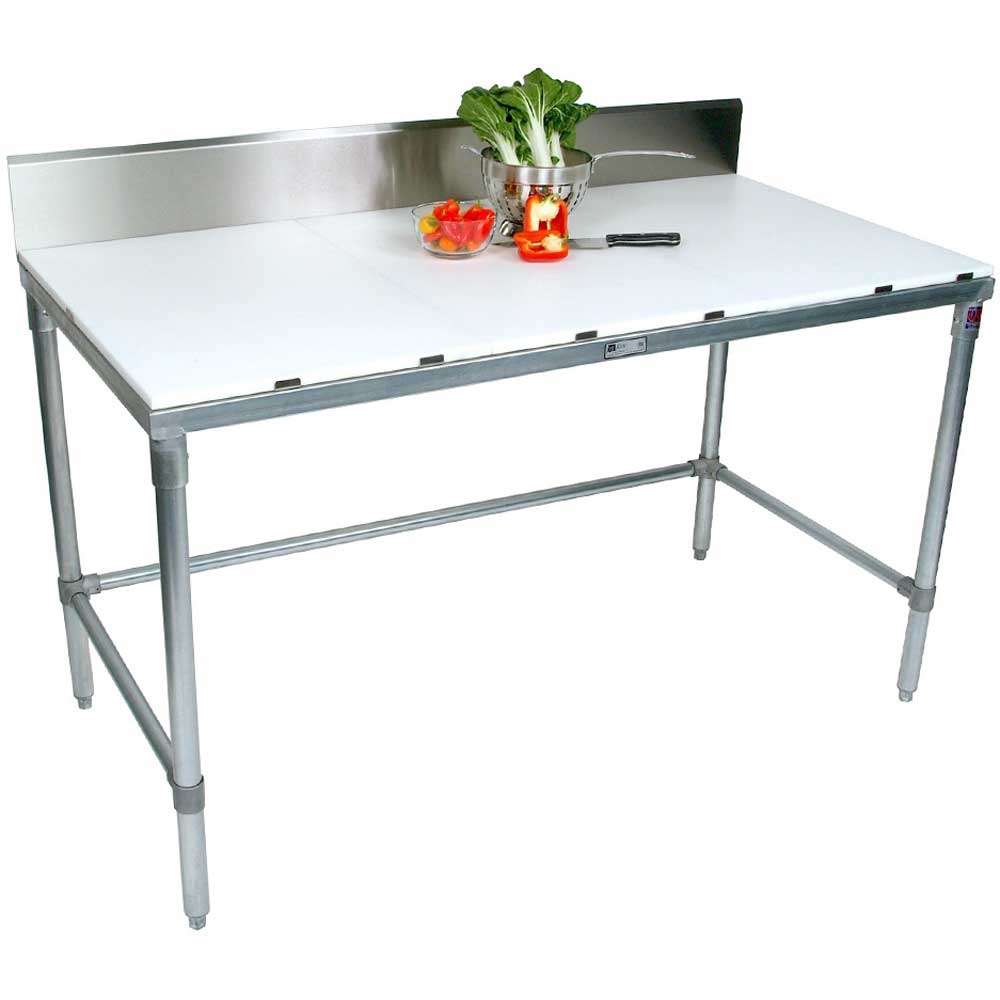 John Boos M-1 Economy KD Galvanized Base Cutting Table with 6 inch Removable Backsplash, 108 x 24 x 0.75 inch.