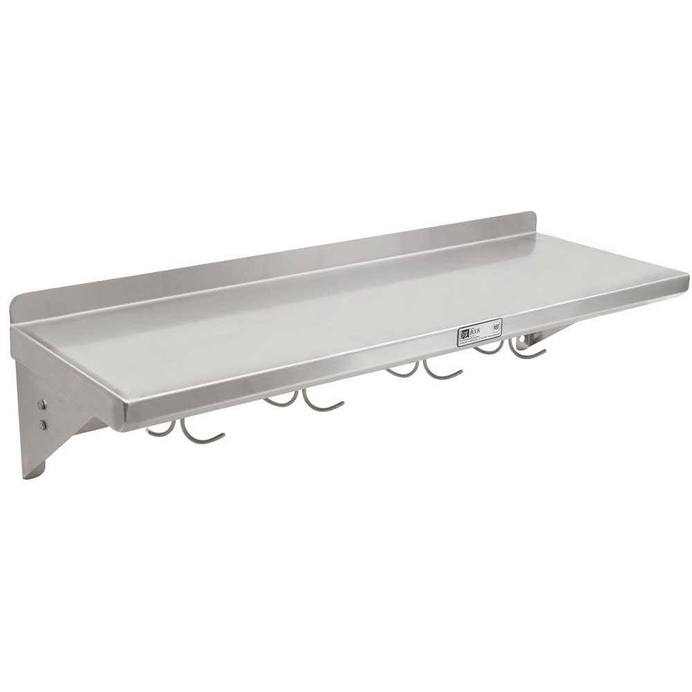 John Boos Stainless Steel Wall Mount Cucina Mensola Shelf with Utensil Bar, 24 x 12 inch.