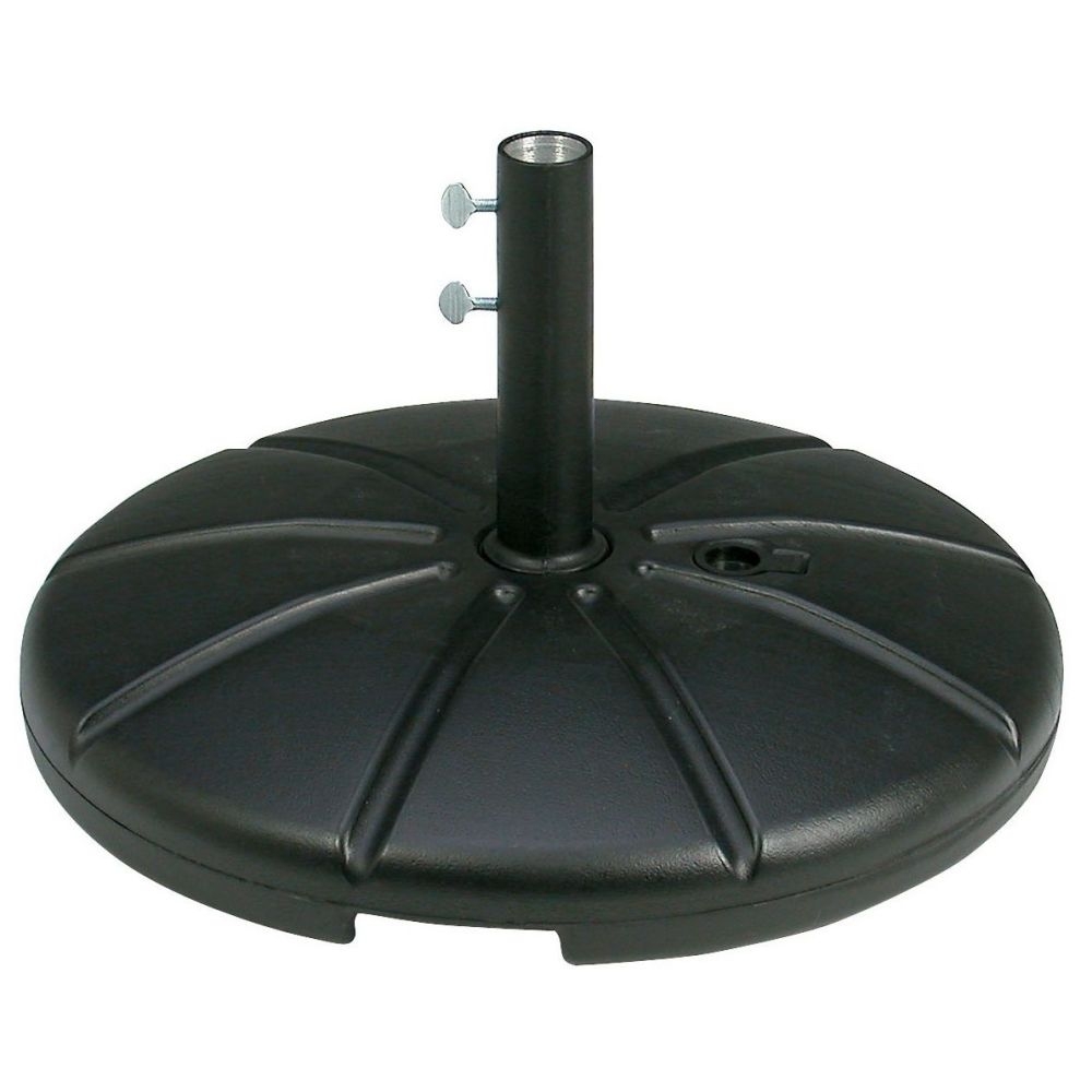 Grosfillex Black Resin Umbrella Base with Filling Cap.