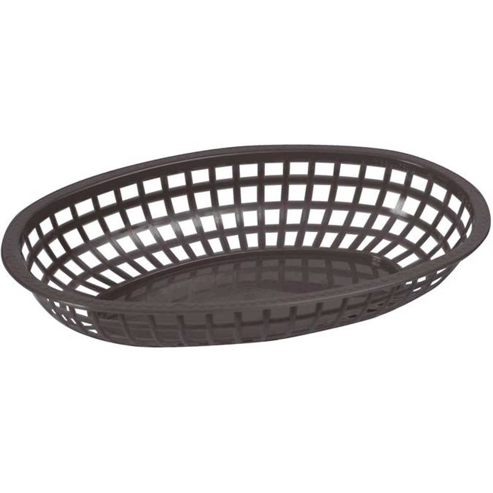 Winco Black Oval Fast Food Basket, 10 1/4 x 6 3/4 x 2 inch -- 3 per case.