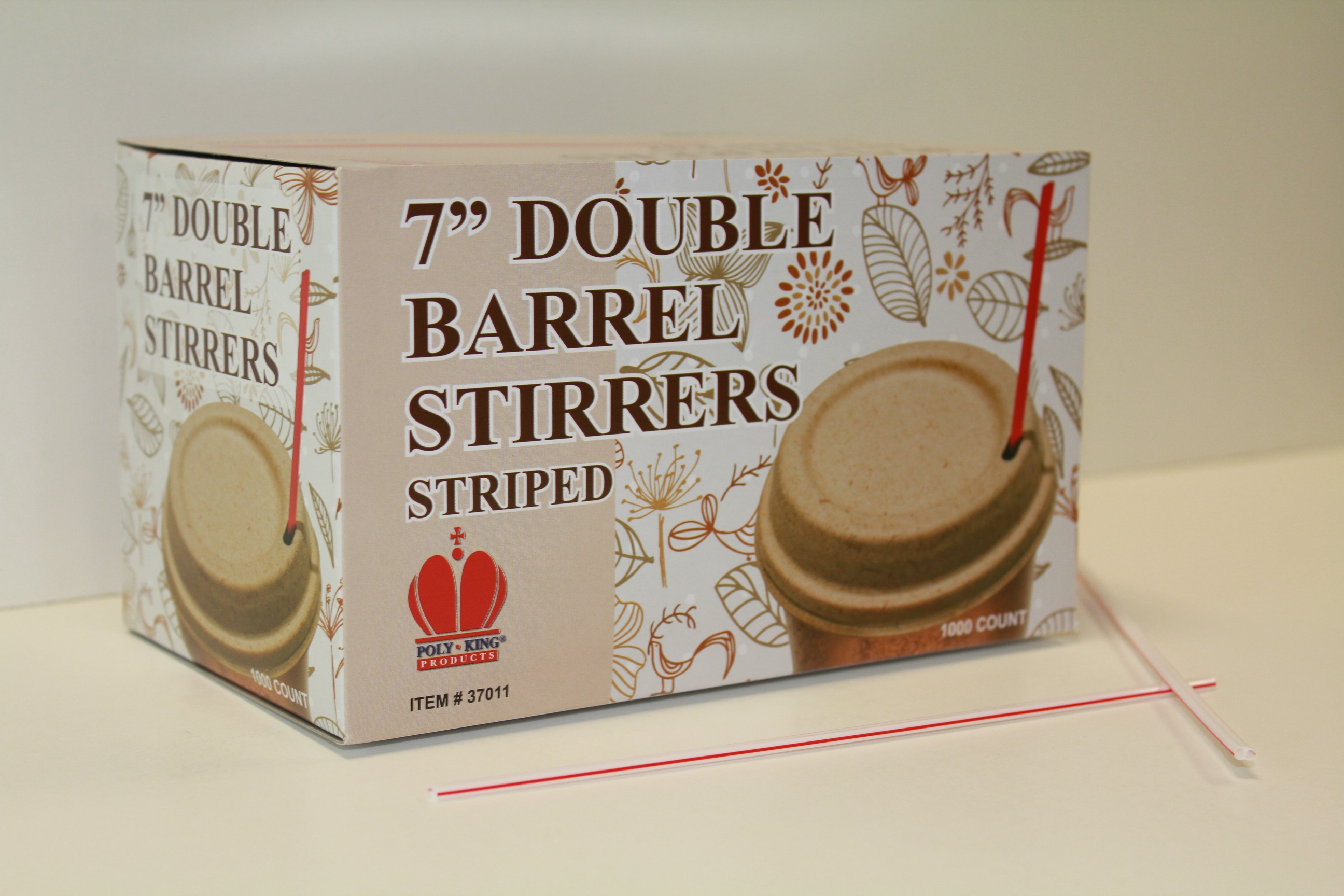 Goldmax Red Striped Unwrapped Double Barrel Stirrer, 7 inch -- 10000 per case.