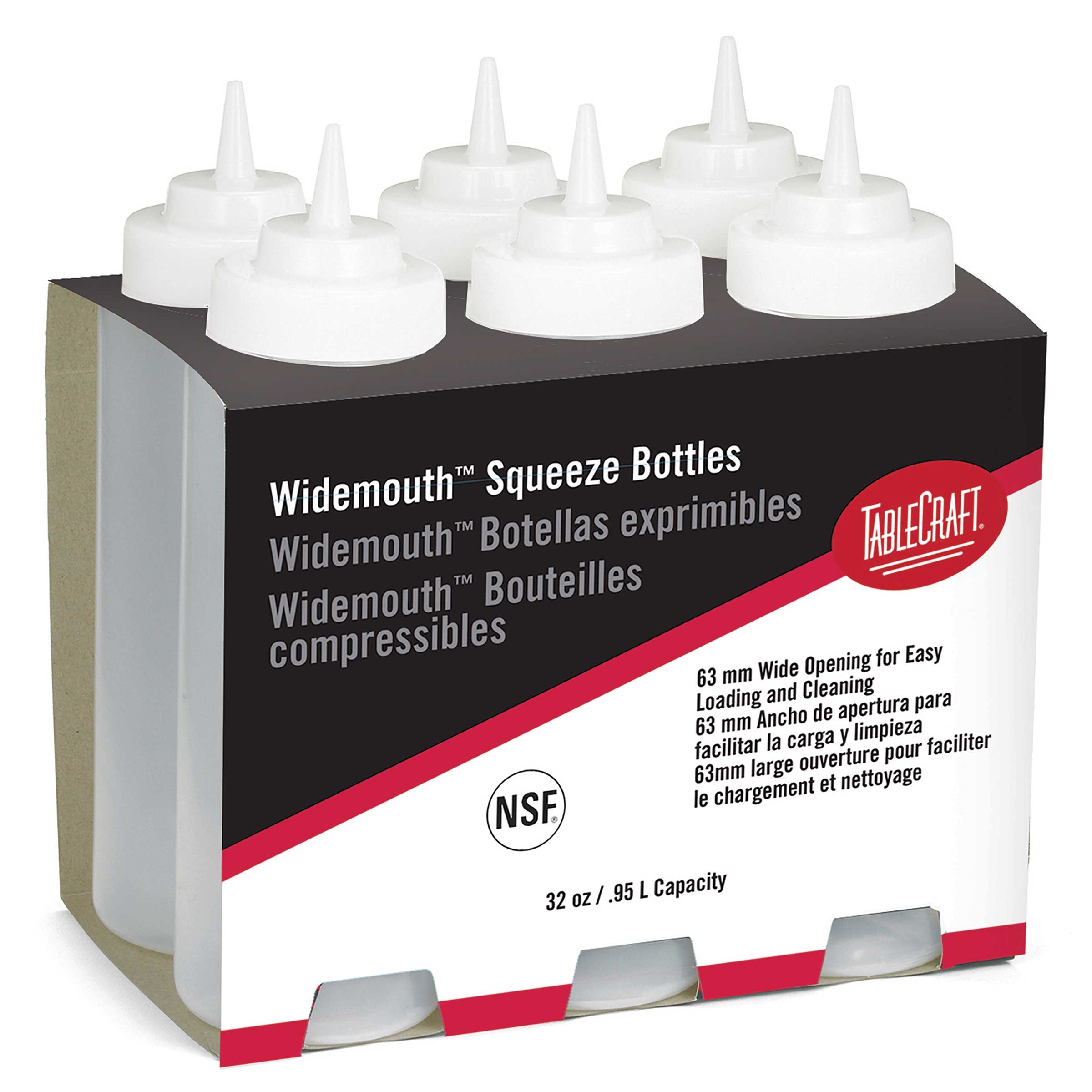 Tablecraft 32 Ounce Widemouth 63 mm Clear Squeeze Bottle with Natural Top, 6 count -- 6 per case