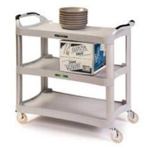 Lakeside Traditional Series KD Medium Duty Light Gray 3 Shelf Plastic Utility Cart, 16 3/4 x 29 1/2 inch Shelf Size.