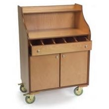 Lakeside Geneva Wood Veneer Blonde Finish 5 Compartments with Fixed Divider Mobile Wait Stand, 19 3/4 x 31 1/2 x 45 1/2 inch.