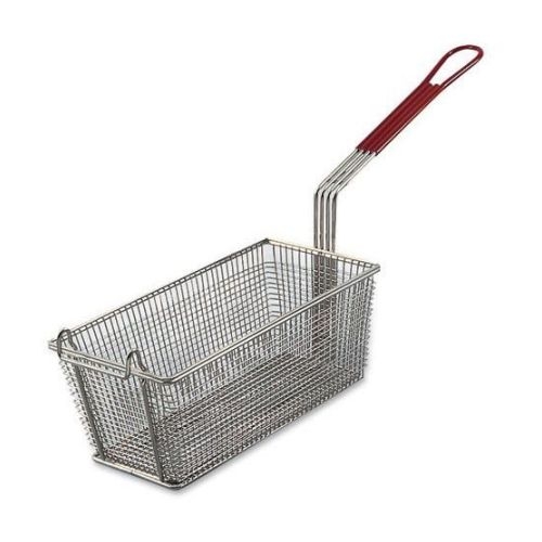 Alegacy Rectangular Wire Fry Basket with Red Plastic Handle, 13 x 5 3/8 x 5 5/8 inch.