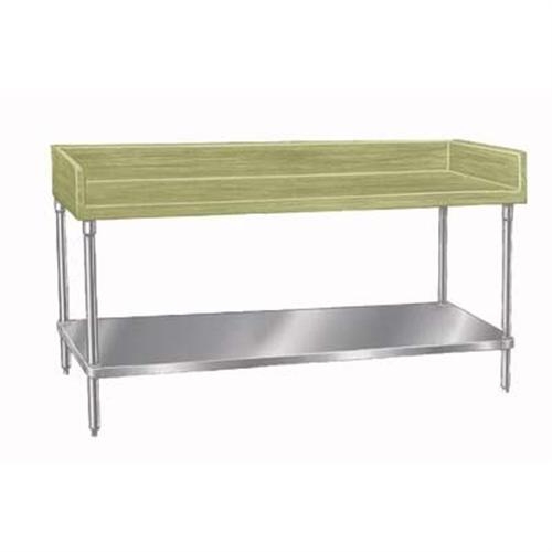 Wood Top Table with Riser and Undershelf - Galvanized Base, 30 x 48 inch.