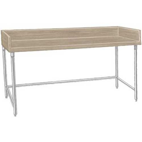 Wood Top Table with Coved Riser, Open Galvanized Base, 36 x 60 inch.