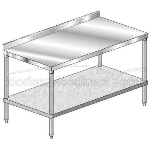 Aero 18 Gauge 304 Stainless Work Table with Adjustable Galvanized Undershelf and 2 1/4 inch Backsplash, 30 x 72 x 35 inch.