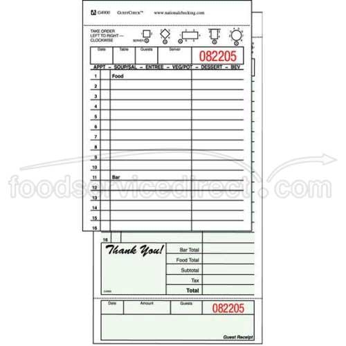 National Checking Company Carbon Backed Guest Check Board - 2 Part Green, 16 Line, 4.20 x 8.25 inch -- 2500 per case.