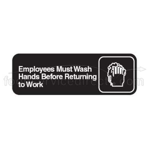 Traex White Imprint On Black Employees Must Wash Hands Before Returning to Work - Sign, 3 x 9 inch.
