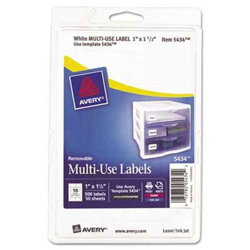 Avery Removable Multi-Use Labels, 1 x 1 1/2, White, 500/Pack
