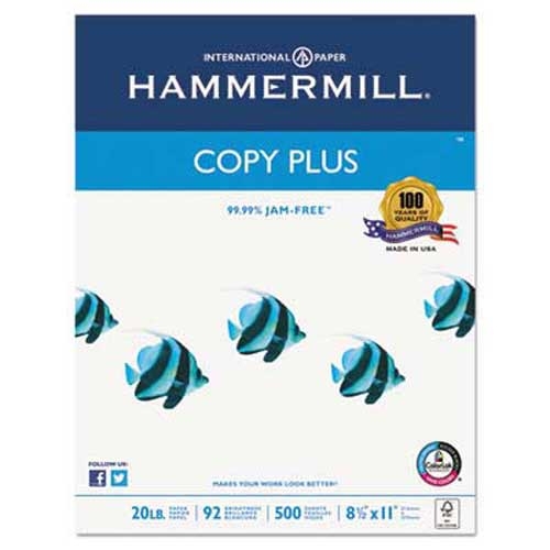 Hammermill Copy Plus Copy Paper, 92 Brightness, 20lb, 8-1/2 x 11, White, 5000 Sheets/Carton