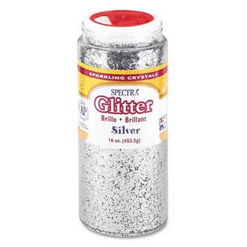 Pacon Spectra Glitter, .04 Hexagon Crystals, Silver, 16 oz Shaker-Top Jar