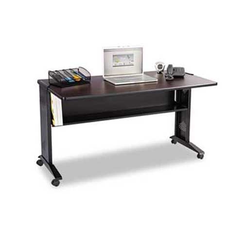 Safco Mobile Computer Desk W/Reversible Top, 53.5 x 28 x 30, Mahogany/Medium Oak/Black