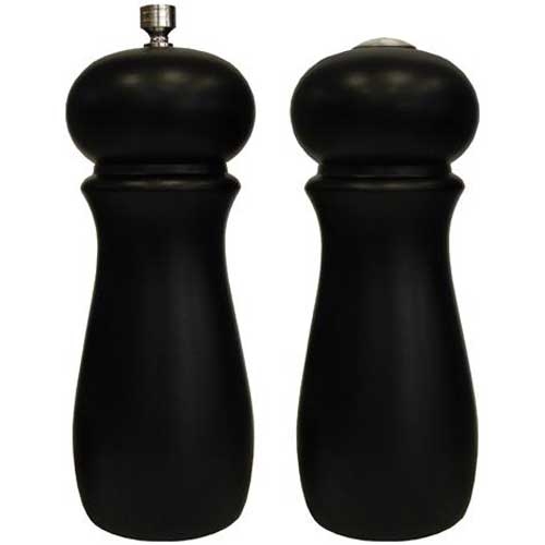 Winco 2 Piece Wooden Black Salt and Pepper Grinder Set, 2 1/4 inch Dia x 6 inch Height -- 12 set per case.