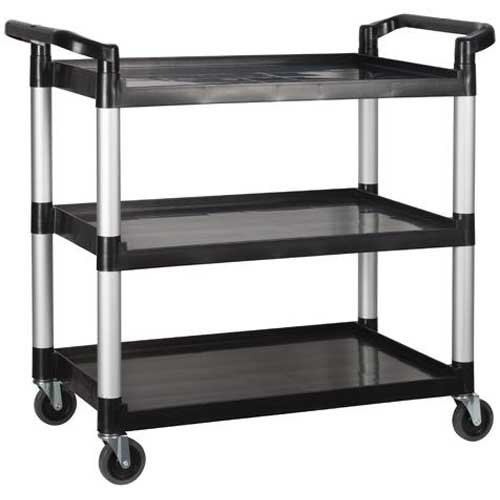 Winco Polypropylene 3 Tier Black Utility Cart, 40 3/4 x 19 1/2 x 37 3/8 inch.