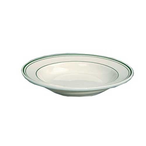 Yanco Green Band Ceramic American White Round Pasta Bowl, 16 Ounce -- 12 per case.
