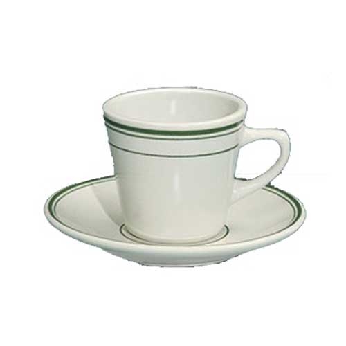 Yanco Green Band Ceramic American White Round Tall Cup, 7 Ounce -- 36 per case.