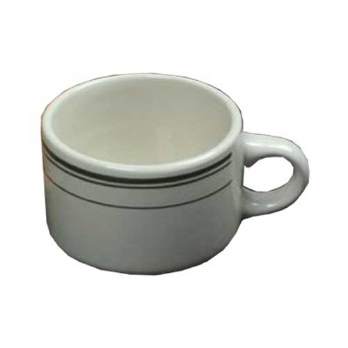 Yanco Green Band Ceramic American White Round Stackable Cup, 7 Ounce -- 36 per case.