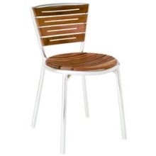 Emu Karen Polished Aluminum Natural Teak Outdoor Indoor Stacking Side Chair, 24 x 26 x 47 inch -- 4 per case.