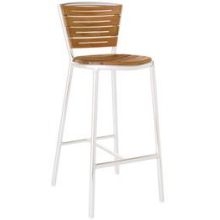 Emu Karen Polished Aluminum Natural Teak Outdoor Indoor Barstool, 41 x 16.5 x 21.5 inch.