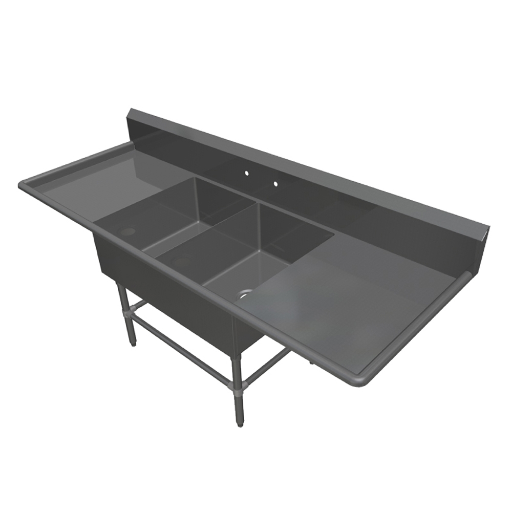 John Boos 16 Gauge Stainless Steel Two Bowl Sink with 24 inch Left and Right Drainboard, 87 1/4 x 29 1/2 inch.
