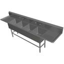 John Boos 16 Gauge Stainless Steel Four Bowl Sink with 24 inch Left and Right Drainboard, 123 1/4 x 29 1/2 inch.