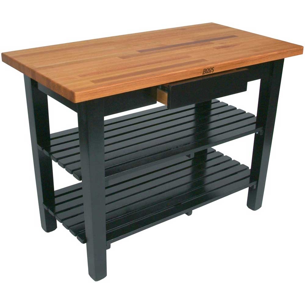 John Boos Black Base Cream Finish Red Oak Finger Jointed Top C Table with Shelf, 60 x 25 x 1.5 inch.