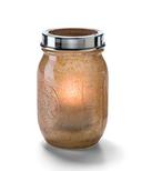 Hollowick Firefly Antique Gold Glass Jar Lamp with Tealight Cradle, 5 1/4 x 3 x 3 inch.