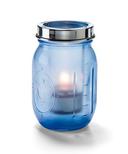 Hollowick Firefly Satin Dark Blue Glass Jar Lamp with Tealight Cradle Hanger, 5 1/4 x 3 x 3 inch.