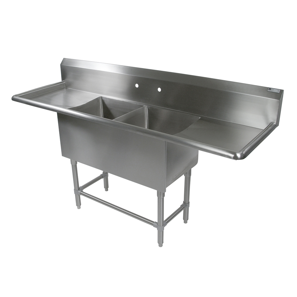 2Pb-2Db Pro-Bowl Two Compartment Sink 16 Gauge 20X28X12 in. With Two 20in. Drainboard With Galvanized Base & Bracing.