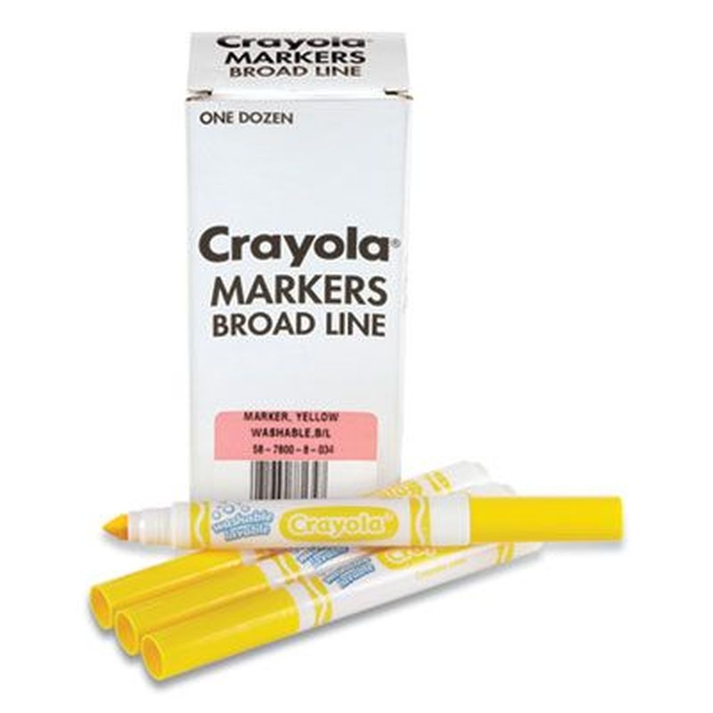 Crayola Yellow Broad Bullet Tip Broad Line Washable Marker -- 12 per box