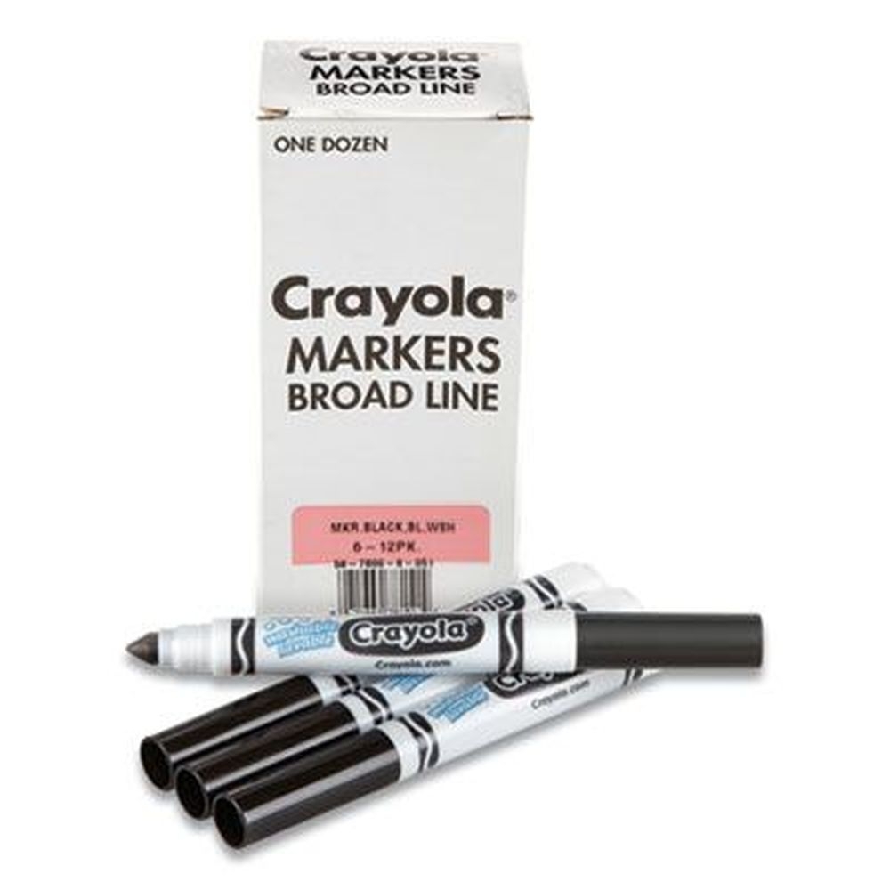 Crayola Black Broad Bullet Tip Broad Line Washable Marker -- 12 per box